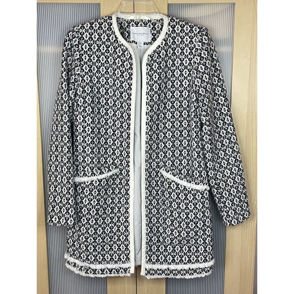 Carolina Belle Montreal Women's Coat Sz XS Blue White Jacket Open Front Casual